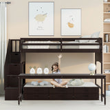 Stairway Twin XL Loft Bed with Twin Size Trundle and 3 Drawers, Storage, Desk, Espresso - Home Elegance USA