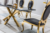 Modern Rectangular Marble Table for Dining Room/Kitchen, 1.02" Thick Marble Top, Gold Finish Stainless Steel Base, Size:79"Lx39"Dx30"H(Not Including Chairs) - Home Elegance USA