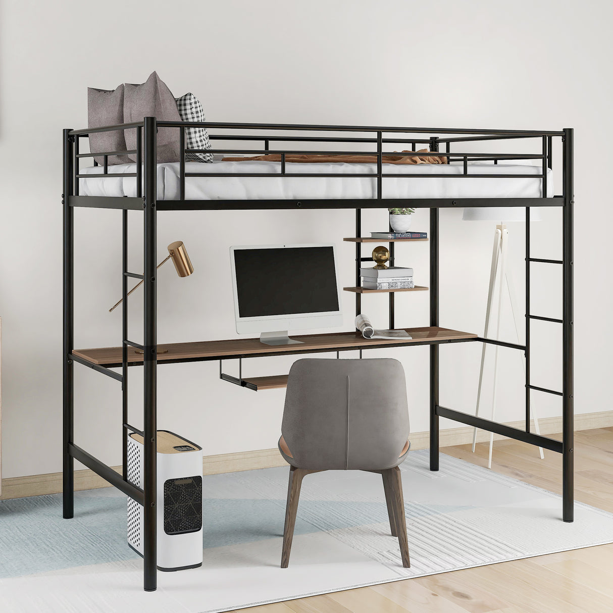 Loft Bed with Desk and Shelf , Space Saving Design,Twin（OLD SKU:MF193081AAB） - Home Elegance USA