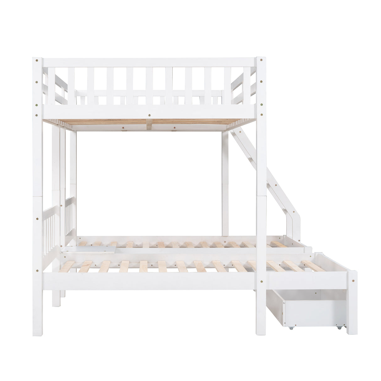 Full Over Twin & Twin Bunk Bed, Wood Triple Bunk Bed with Drawers and Guardrails, White (OLD SKU: LP000143AAK) - Home Elegance USA