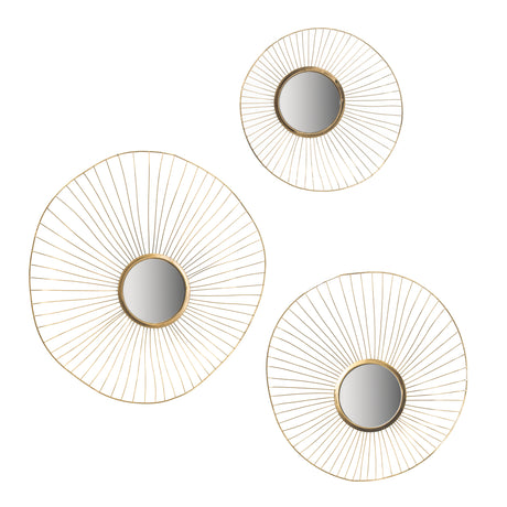 Set of 3 Wall Mirror Abstract designed Wall mirrors with Gold Frame for Home & Office,Top of Sideboard L:26x5x25.5" M:22x3.5x22" S:18x2.5x18" - Home Elegance USA
