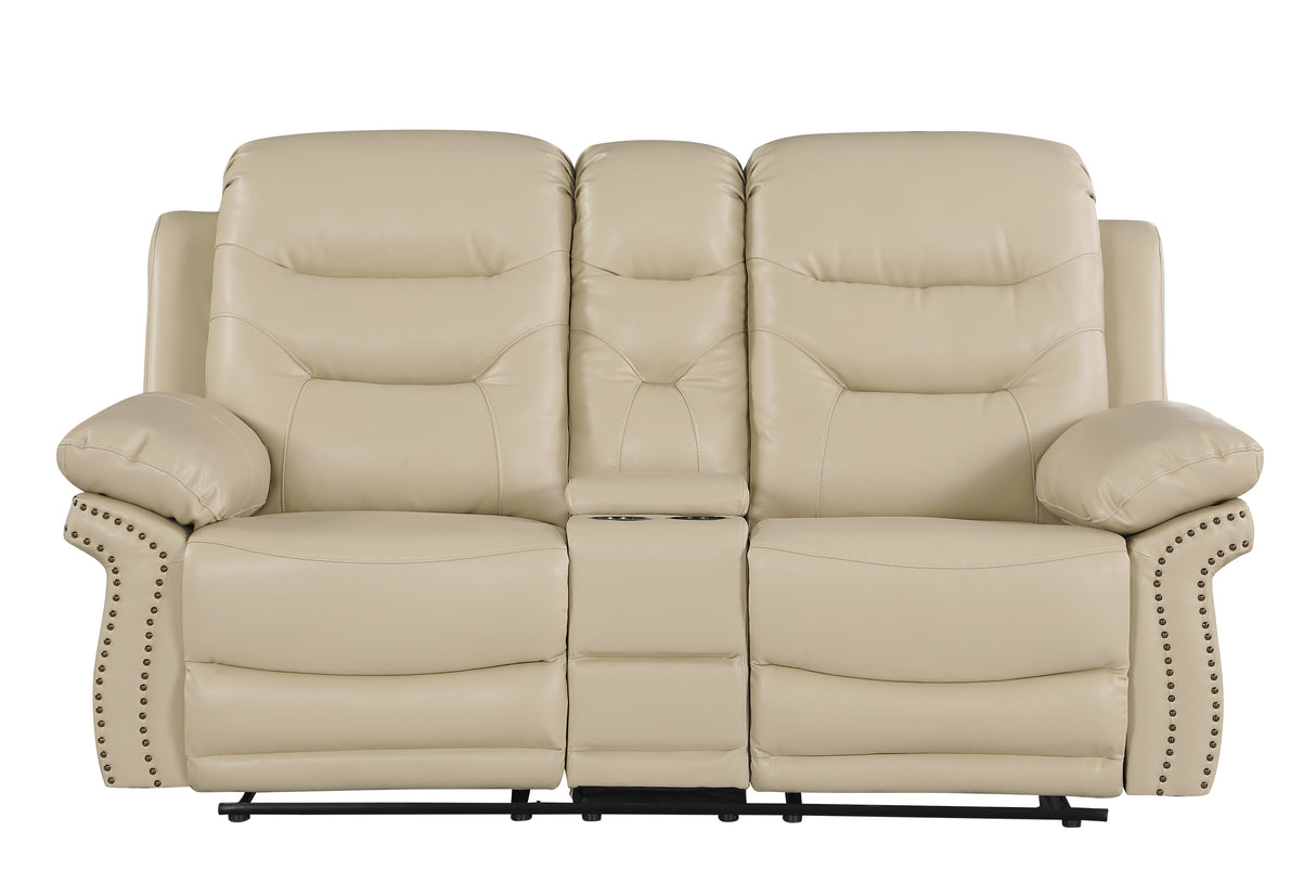 Global United  Leather Air Upholstered Reclining Console Loveseat with Fiber Back Home Elegance USA