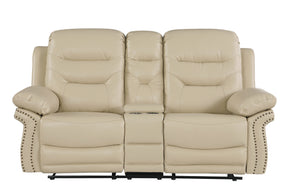 Global United  Leather Air Upholstered Reclining Console Loveseat with Fiber Back Home Elegance USA