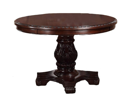 Majestic Classic Formal Dining Room Table And 4x Side Chairs Brown 5pc Set Dining Table Pedestal Base Round Table Faux Leather - Home Elegance USA