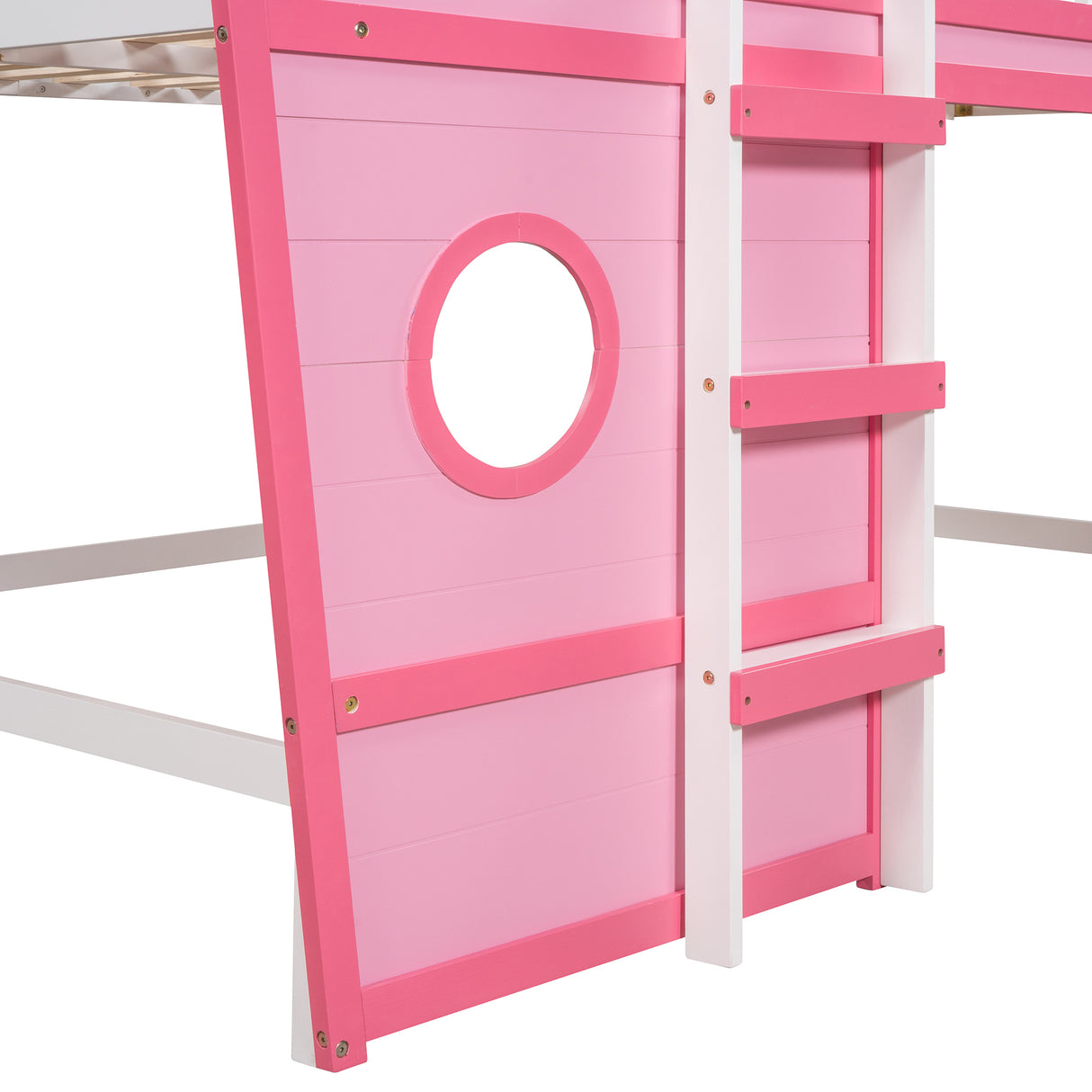 Full Size Boat Shape Loft Bed with Ladder-Pink - Home Elegance USA