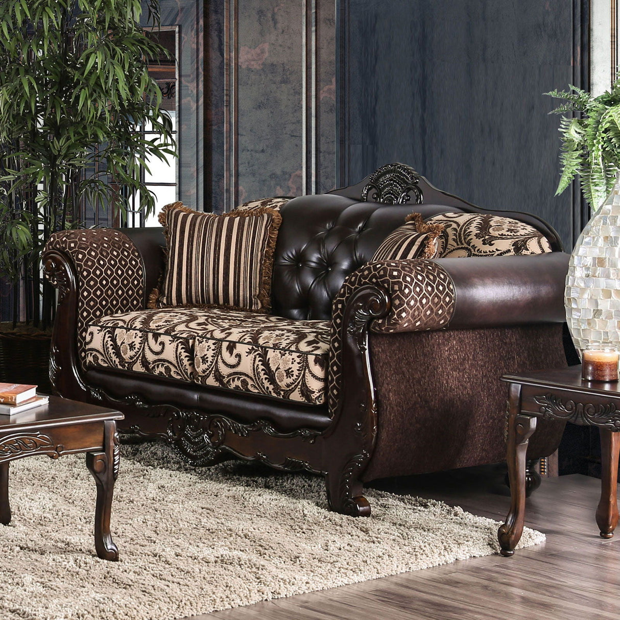 Quirino - Sofa & Loveseat - Light Brown / Dark Brown - Home Elegance USA