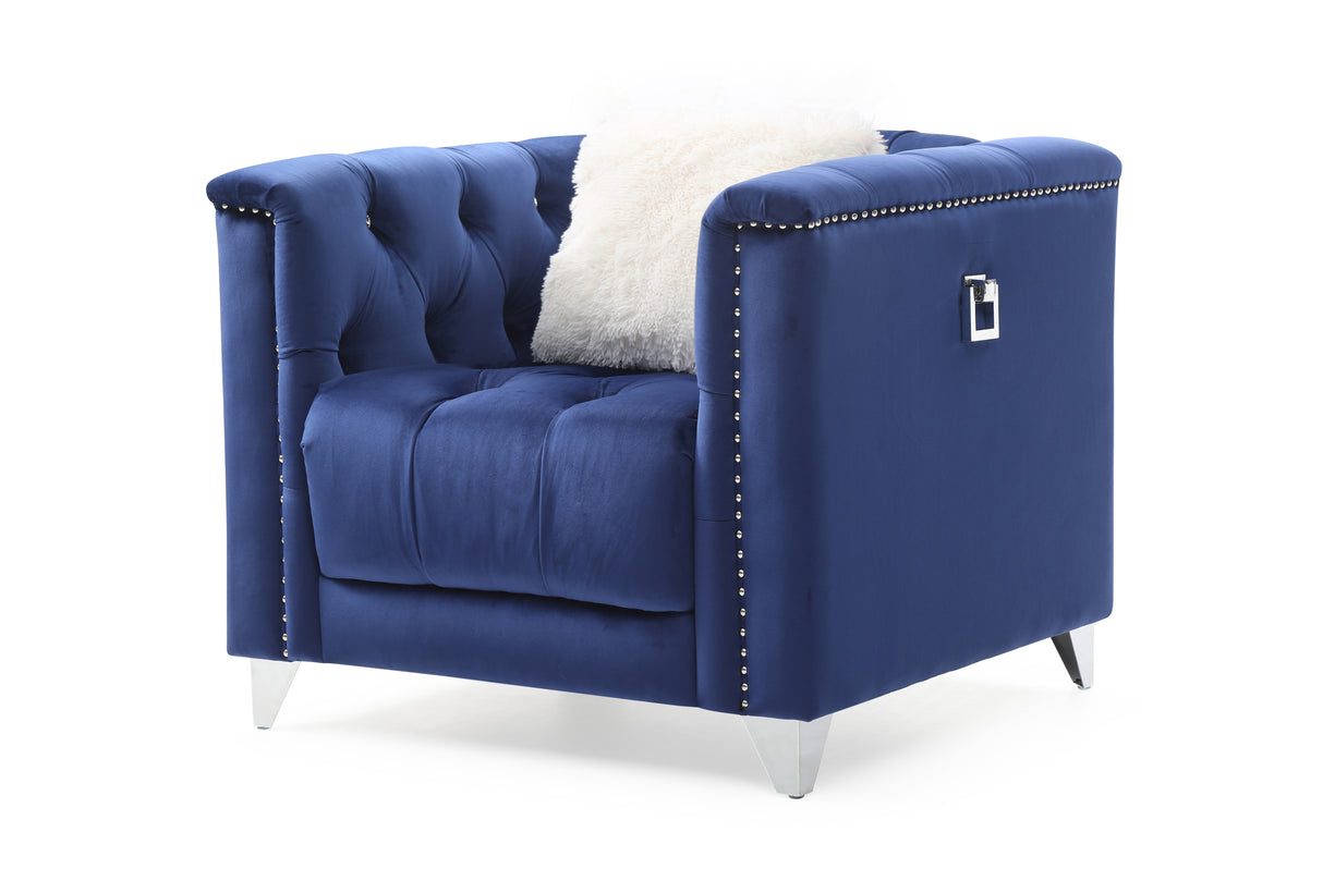 Russell Tufted Upholstery Chair Finished in Velvet Fabric in Blue - Home Elegance USA