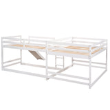 Full and Twin Size L-Shaped Bunk Bed with Slide and Short Ladder,White - Home Elegance USA