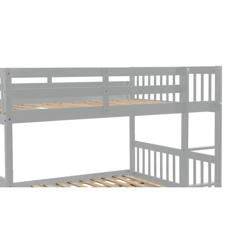 Full Over Full Bunk Bed with Trundle, Convertible to 2 Full Size Platform Bed, Full Size Bunk Bed with Ladder and Safety Rails for Kids, Teens, Adults,Grey (Old Sku:W504S00003) - Home Elegance USA