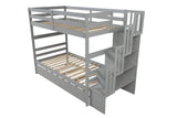 Bunk Beds Twin over Twin Stairway Storage function  Gray - Home Elegance USA