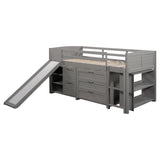 Low Twin Size Loft Bed with Cabinets, Shelves and Slide - Gray(OLD SKU :LP000503AAE) - Home Elegance USA