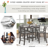 TREXM 5-Piece Wooden Counter Height Dining Set with Padded Chairs and Storage Shelving (Gray) - Home Elegance USA