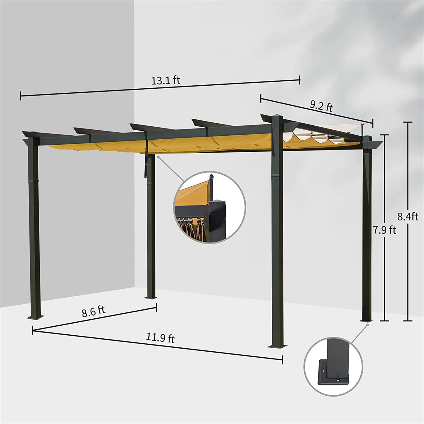 Outdoor Retractable Pergola with Weather-Resistant Sun Shade Canopy, Aluminum Pergola Gazebo for BBQ, Party, Wedding, Patio, Backyard, Deck, Garden