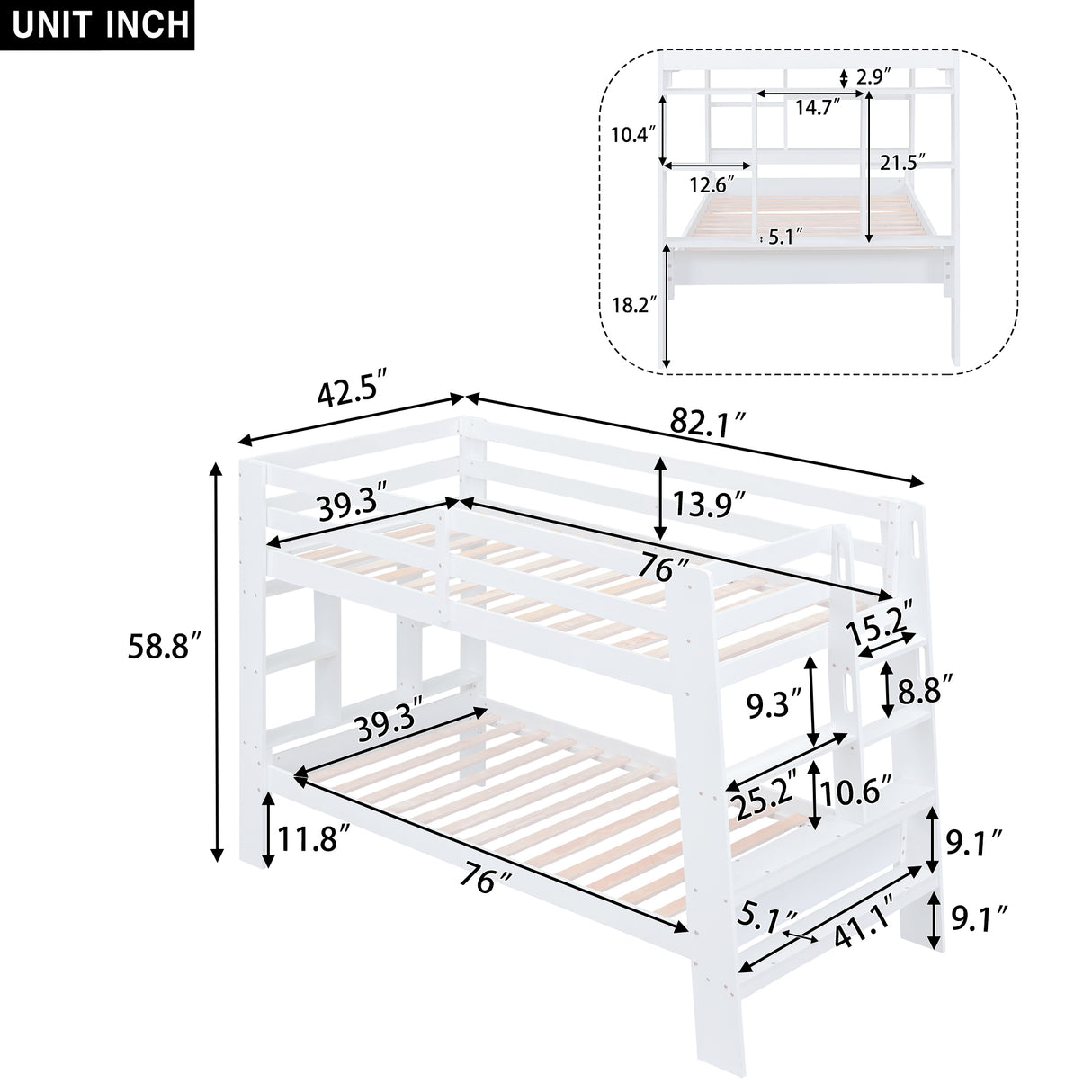 Twin over Twin Bunk Bed with Shelves and Built-in Ladder,  White (Expected Arrival Time:8.10) - Home Elegance USA