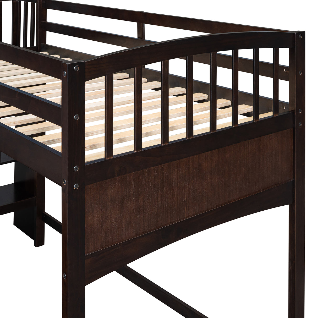 Stairway Twin XL Loft Bed with Twin Size Trundle and 3 Drawers, Storage, Desk, Espresso - Home Elegance USA