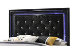 Modern Black Finish Upholstered 1pc Queen Size LED Panel Bed Faux Diamond Tufted Bedroom Furniture