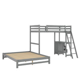 Twin over Full Bunk Bed with Built-in Desk and Three Drawers,Grey - Home Elegance USA