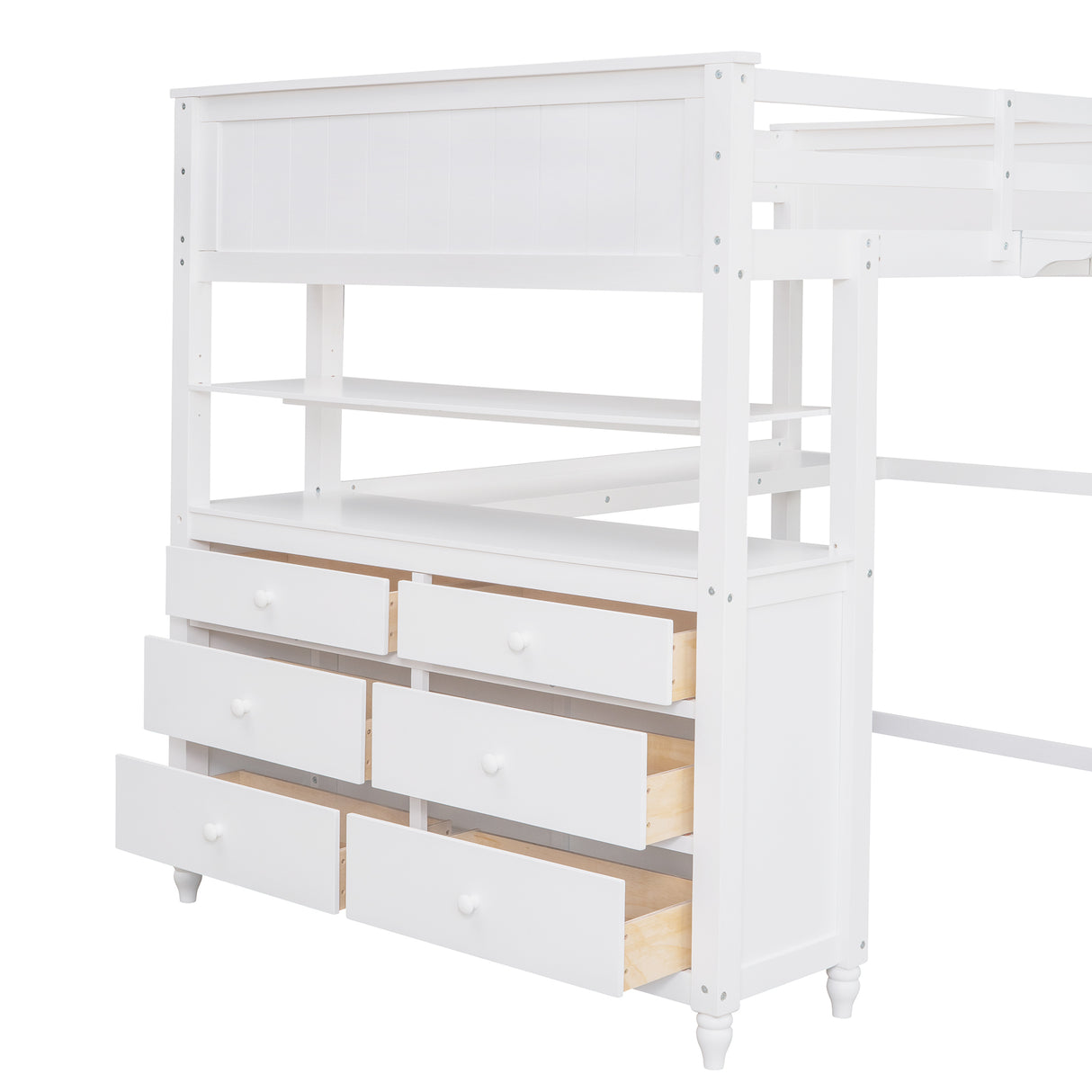 Full size Loft Bed with Drawers and Desk, Wooden Loft Bed with Shelves - White(OLD SKU:LT000529AAK) Home Elegance USA