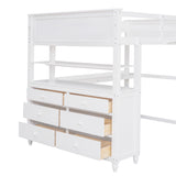 Full size Loft Bed with Drawers and Desk, Wooden Loft Bed with Shelves - White(OLD SKU:LT000529AAK) Home Elegance USA