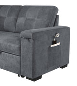 Toby Gray Woven Fabric Reversible Sleeper Sectional Sofa with Storage Chaise Cup Holder USB Ports and Pockets - Home Elegance USA