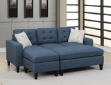 Reversible 3pc Sectional Sofa Set Navy Tufted Polyfiber Wood Legs Chaise Sofa Ottoman Pillows Cushion Couch - Home Elegance USA