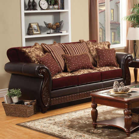 Franklin - Sofa & Loveseat - Burgundy / Espresso - Home Elegance USA