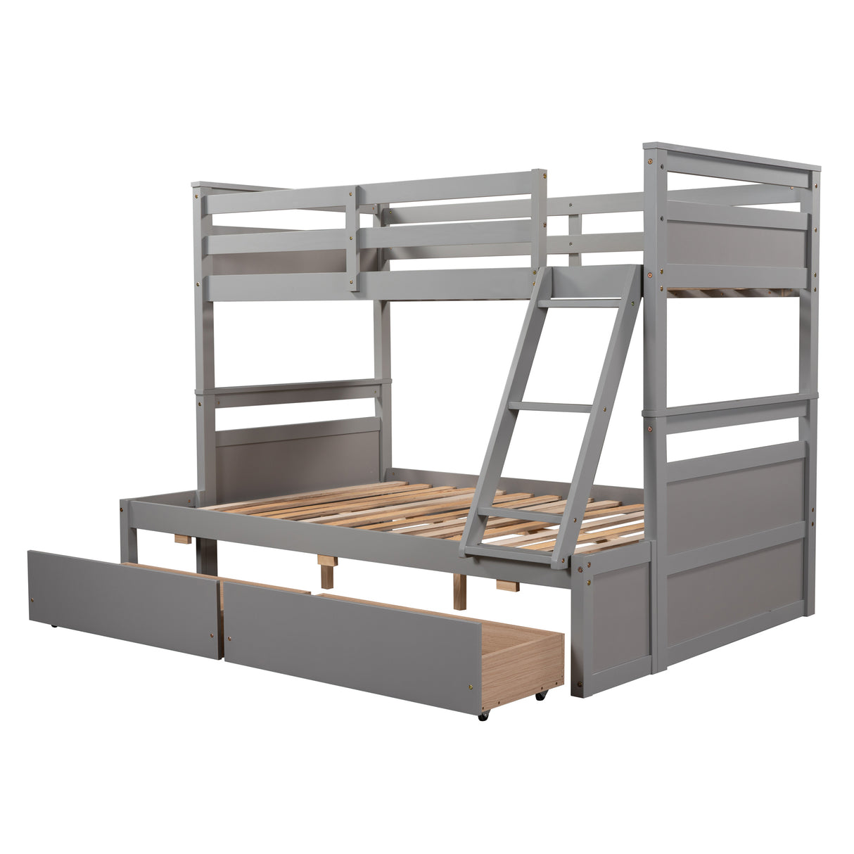 Twin over Full Bunk Bed with Storage - Gray(OLD SKU :LP000022AAE) - Home Elegance USA