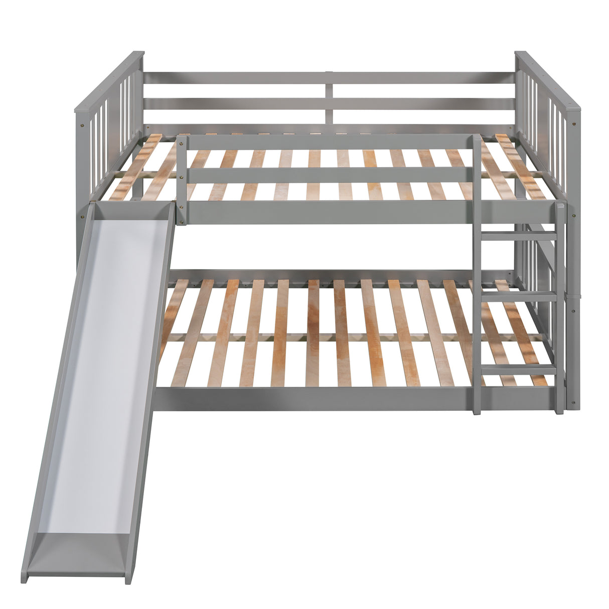 Full Over Full Bunk Bed with Ladder with Slide, Gray (Old SKU :LP000208AAE) - Home Elegance USA