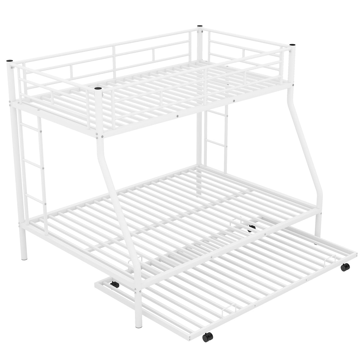 Twin over Full Bed with Sturdy Steel Frame, Bunk Bed with Twin Size Trundle, Two-Side Ladders, White(OLD SKU:MF194424AAK) - Home Elegance USA