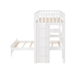 Twin Size Loft Bed with Closet and Desk, Extra Bottom Twin Bed, White - Home Elegance USA