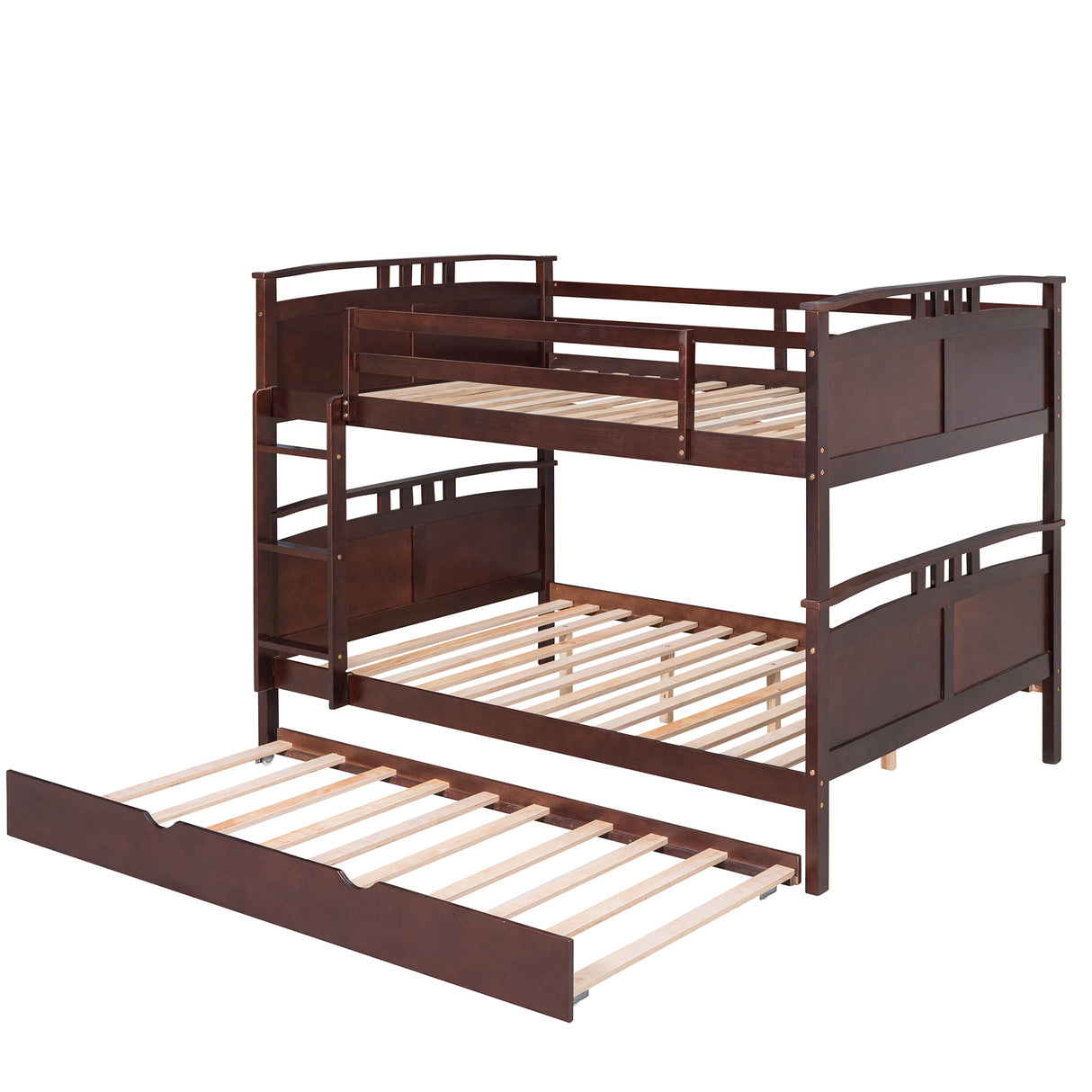 Full-Over-Full Bunk Bed with Twin size Trundle , Separable Bunk Bed for Bedroom - Espresso - Home Elegance USA