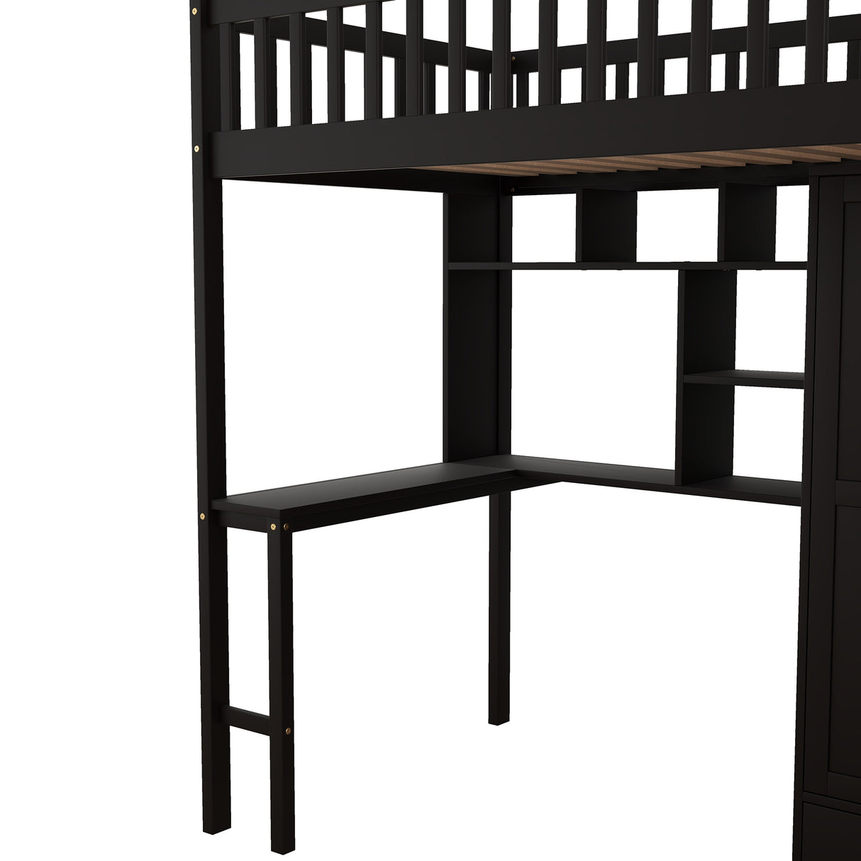 Twin size Loft Bed with Bookshelf,Drawers,Desk,and Wardrobe-Espresso - Home Elegance USA
