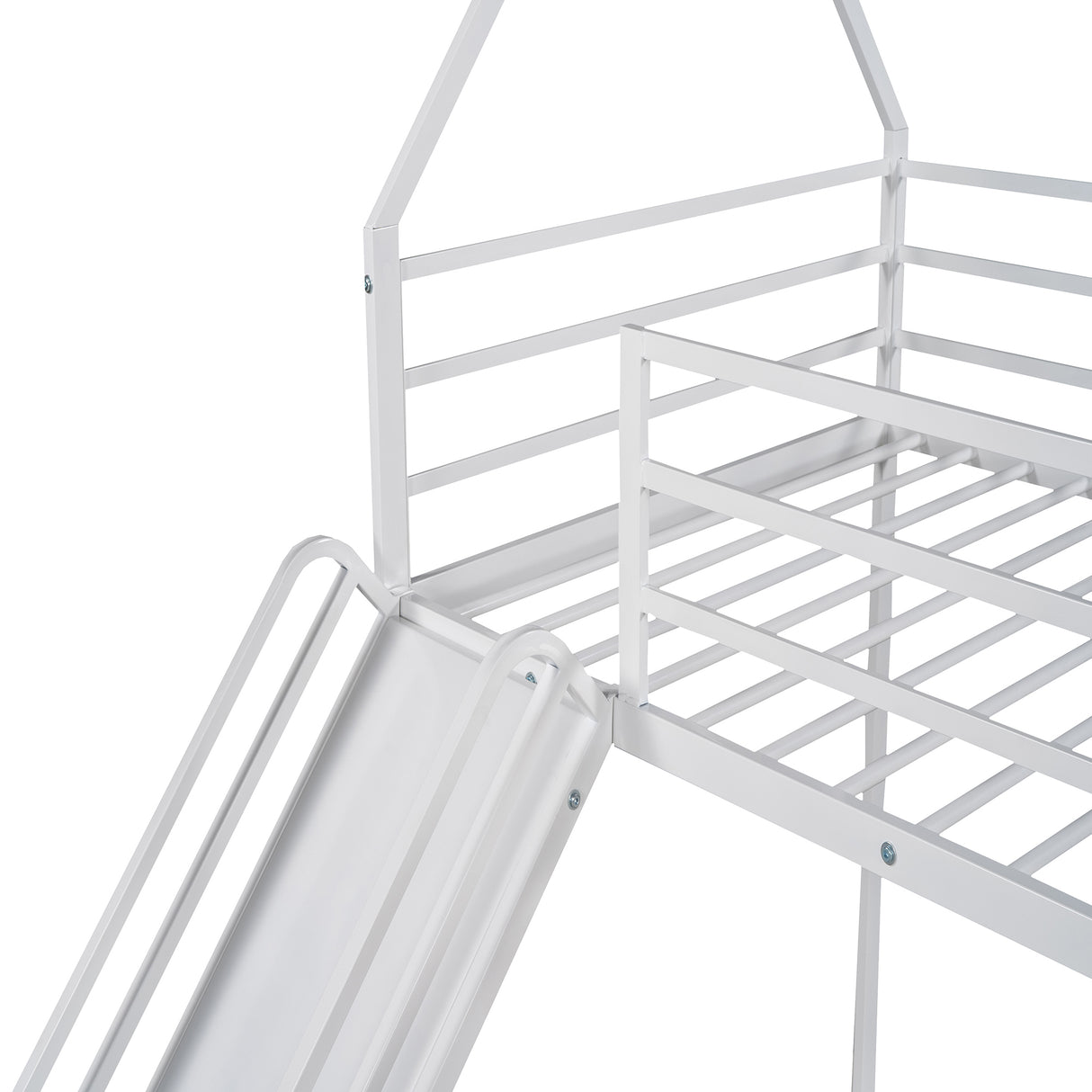 Twin over Twin House Bunk Bed with Ladder and Slide,White - Home Elegance USA