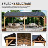 12x20ft Hardtop Gazebo, Galvanized Steel Gable Roof Gazebo Pergola with Wood Grain Aluminum Frame, Outdoor Permanent Gazebo Pavilion for Patio, Garden (Yellow Brown) - W1859S00015 - image - 5