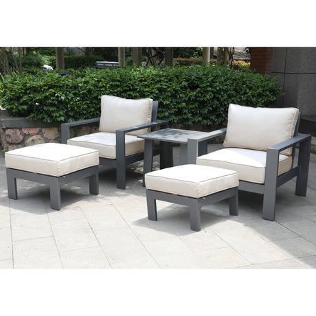 5 Piece Seating Group with Cushions, Powdered Pewter