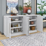 TREXM Sideboard with 4 Doors Large Storage Space Buffet Cabinet with Adjustable Shelves and Silver Handles for Kitchen, Dining Room, Living Room (White) - Home Elegance USA