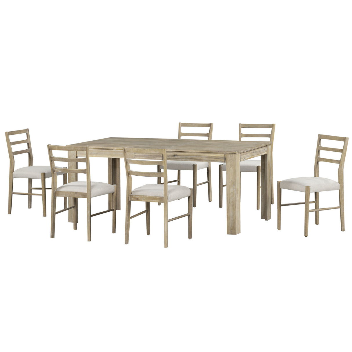 TREXM 7-Piece Wooden Dining Table Set Mutifunctional Extendable Table with 12” Leaf and 2 Drawers, 6 Dining Chairs with Soft Cushion (Natural Wood Wash) - Home Elegance USA