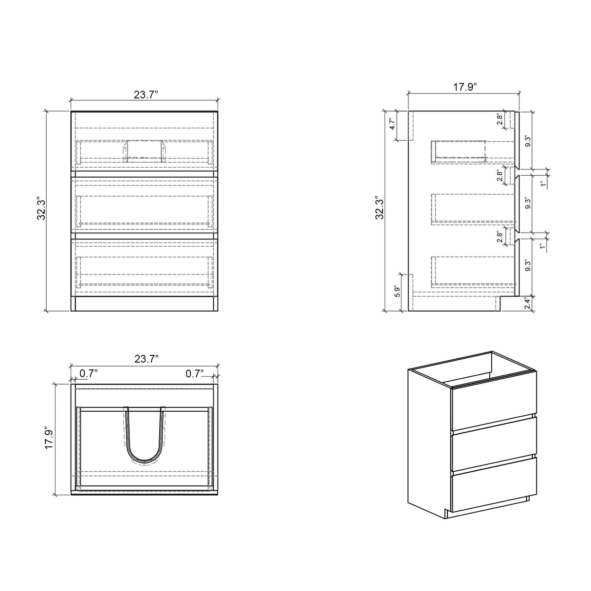 Alice 24" Gray Bathroom Vanity with Sink, Large Storage Freestanding Bathroom Vanity for Modern Bathroom, One - Piece Black Sink Basin without Drain and Faucet - W1865S00028 - Home Elegance USA - 7