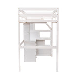 Twin Size Loft Bed with a Stand-alone Bed, Storage Staircase, Desk, Shelves and Drawers, White - Home Elegance USA