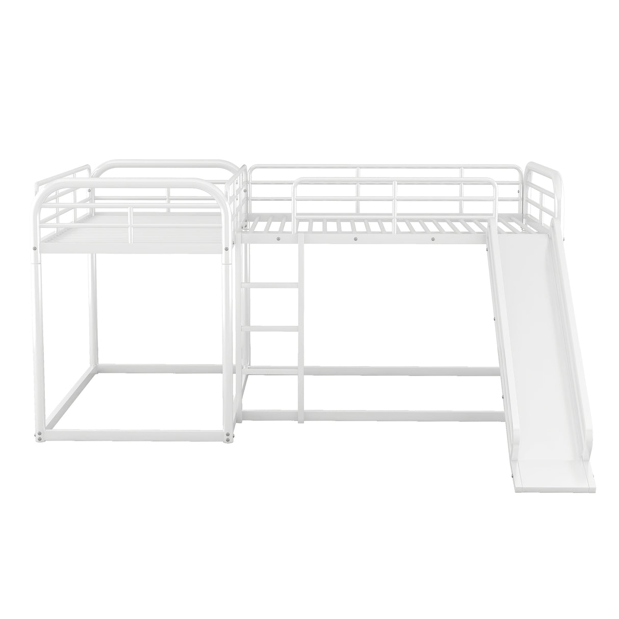 Full and Twin Size L-Shaped Bunk Bed with Slide and Short Ladder, White - Home Elegance USA