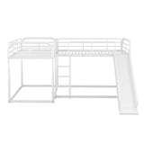 Full and Twin Size L-Shaped Bunk Bed with Slide and Short Ladder, White - Home Elegance USA