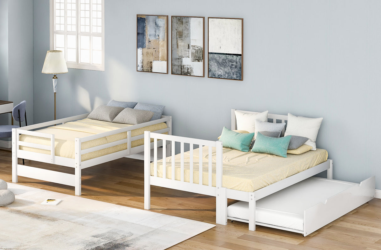 Twin over Twin/Full Bunk Bed with Twin Size Trundle (White)(OLD SKU :LP000025AAK) - Home Elegance USA