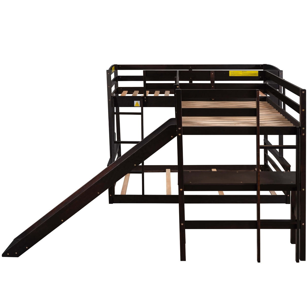 Twin over Full Bunk Bed with Twin Size Loft Bed with Desk and Slide,Full-Length Guardrail, Espresso - Home Elegance USA