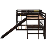 Twin over Full Bunk Bed with Twin Size Loft Bed with Desk and Slide,Full-Length Guardrail, Espresso - Home Elegance USA