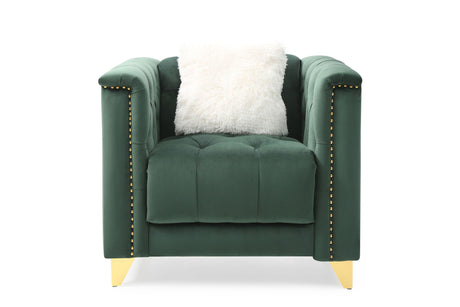 Russell Tufted Upholstery Chair Finished in Velvet Fabric in Green - Home Elegance USA
