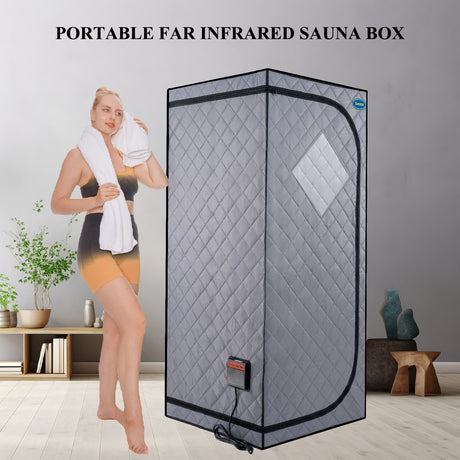 Portable Full Size Grey Infrared Sauna tent–Personal Home Spa, with Infrared Panels, Heating Foot Pad, Controller, Foldable Chair ,Reading light. Easy to Install. Fast heating, with FCC Certification - Home Elegance USA