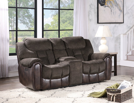 Easy-care Loveseat with Pleated Back - Ultra-Plush Fabric, Leatherette - Multi-Function Drop-Down Console, Pop-Up Charging Station - Complete 3-Piece Set Home Elegance USA