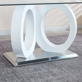 Modern Design Tempered Glass Dining Table with White MDF Middle Support and Stainless Steel Base - Home Elegance USA