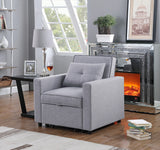 Zoey Light Gray Linen Convertible Sleeper Chair with Side Pocket - Home Elegance USA