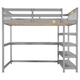 Full Size Loft Bed with Storage Shelves and Under-bed Desk, Gray(OLD SKU:SM000246AAE-1) - Home Elegance USA